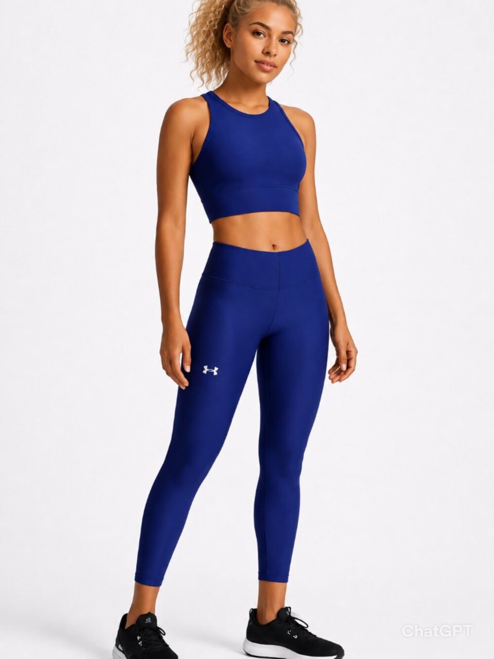 Under Armour HeatGear - Women’s Large L - Blue Crop Tank + Leggings Set